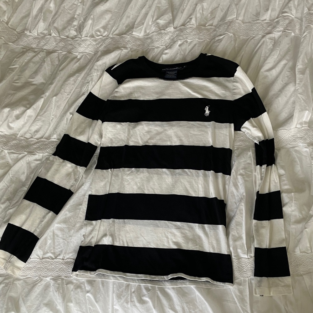 Ralph Lauren black and white striped long sleeve tee